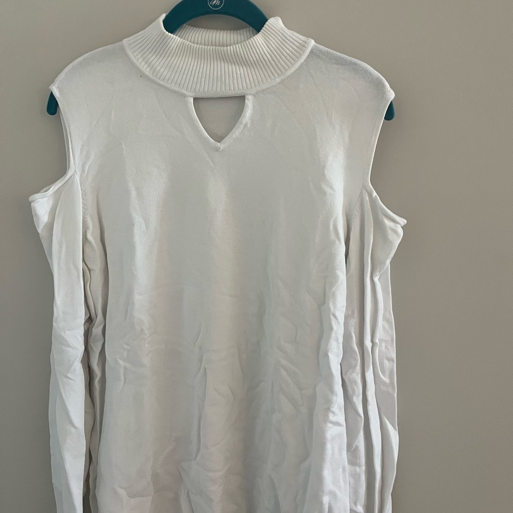 Susan Graver White Cold Shoulder Sweater